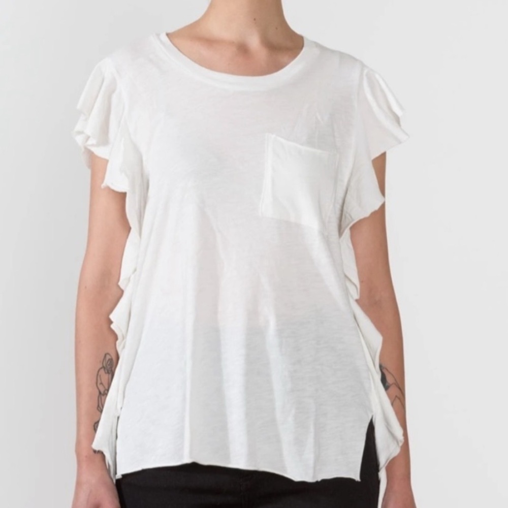 NSF Makayla White ruffle T-Shirt side ties cotton pocket